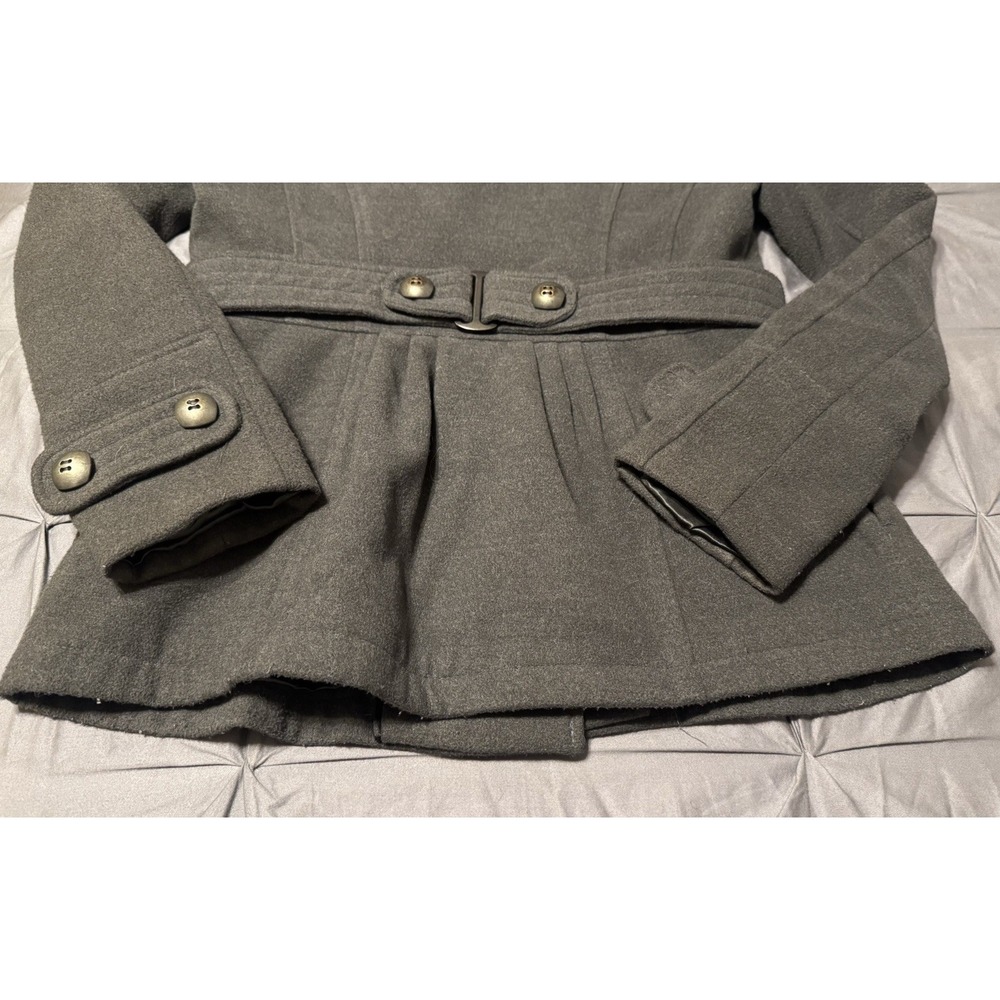 VTG Y2K Hydraulic Jeans Women's M Gray Double Breasted Pea Coat Belted Lined - Picture 9 of 12
